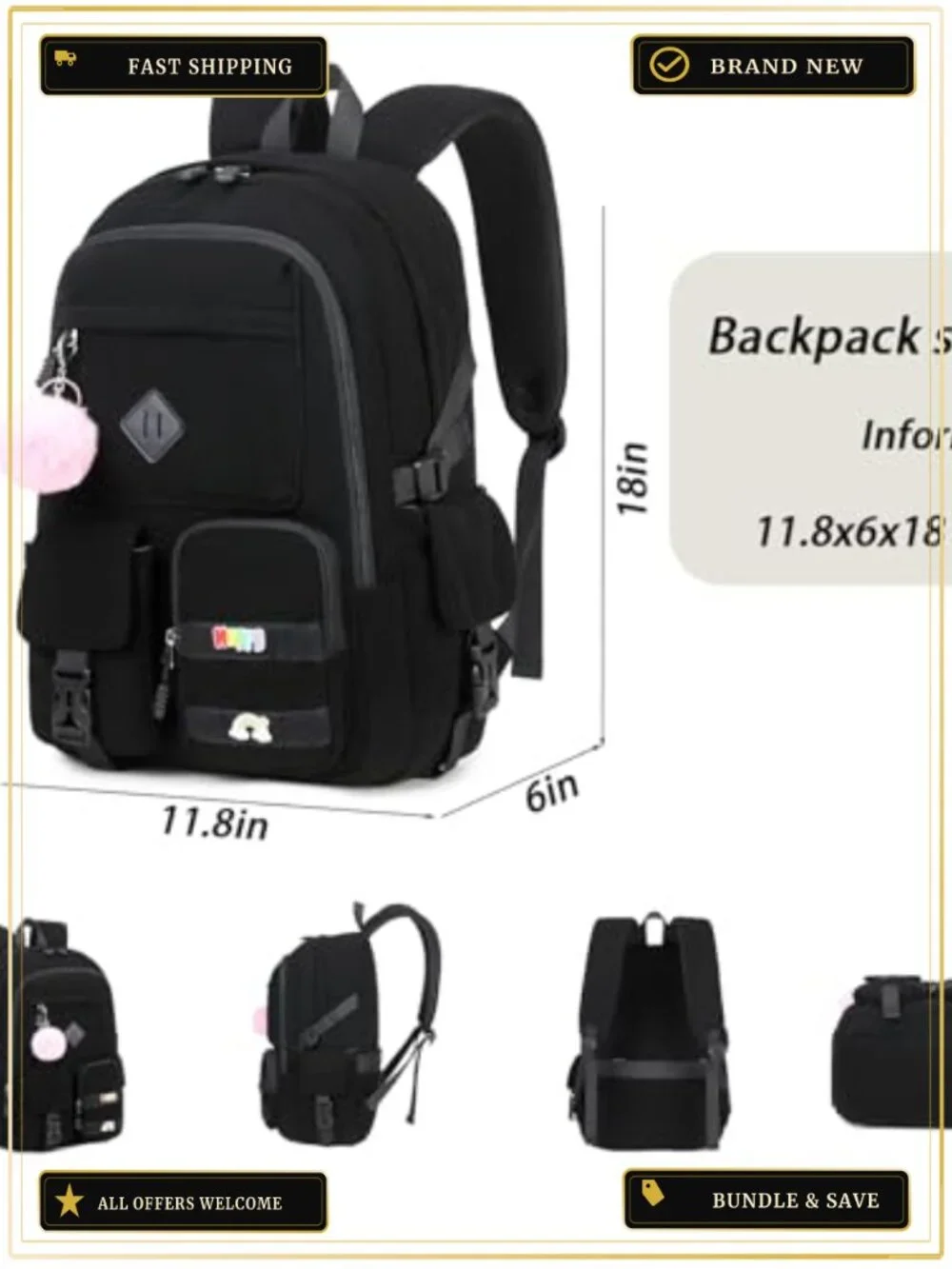 Corduroy Laptop Backpack for Girls Teen School Bookbag 15 inch Durable Daypack